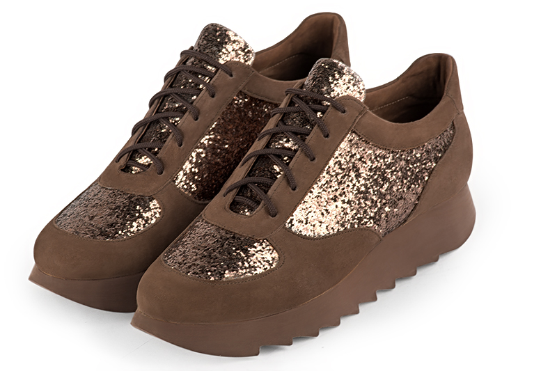 Basket femme habill e marron chocolat et or mordor Sneaker